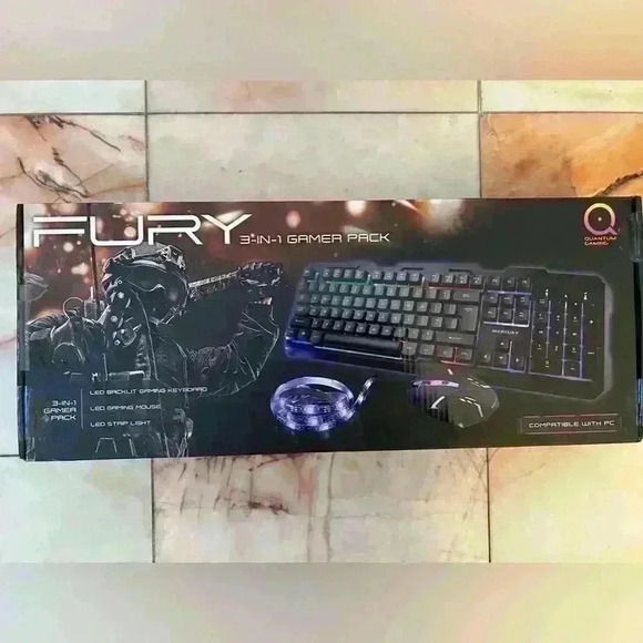 Fury 3-in-1 Gamer Pack Keyboard, Gaming Mouse, Led Strip Light - Picture 1 of 2